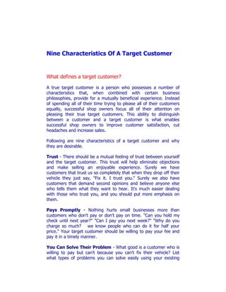 Nine characteristics of a target customer