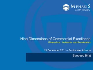 Nine Dimensions of Commercial Excellence
                Dimensions , Networks, and Accelerators


             13 December 2011 – Scottsdale, Arizona

                                      Sandeep Bhat



                                         1   13 December, 2011
 