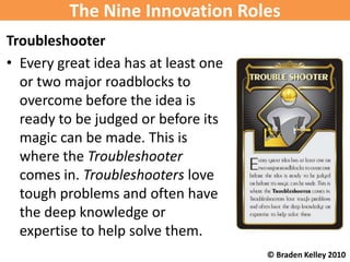 The Nine Innovation Roles
Troubleshooter
• Every great idea has at least one
  or two major roadblocks to
  overcome befor...
