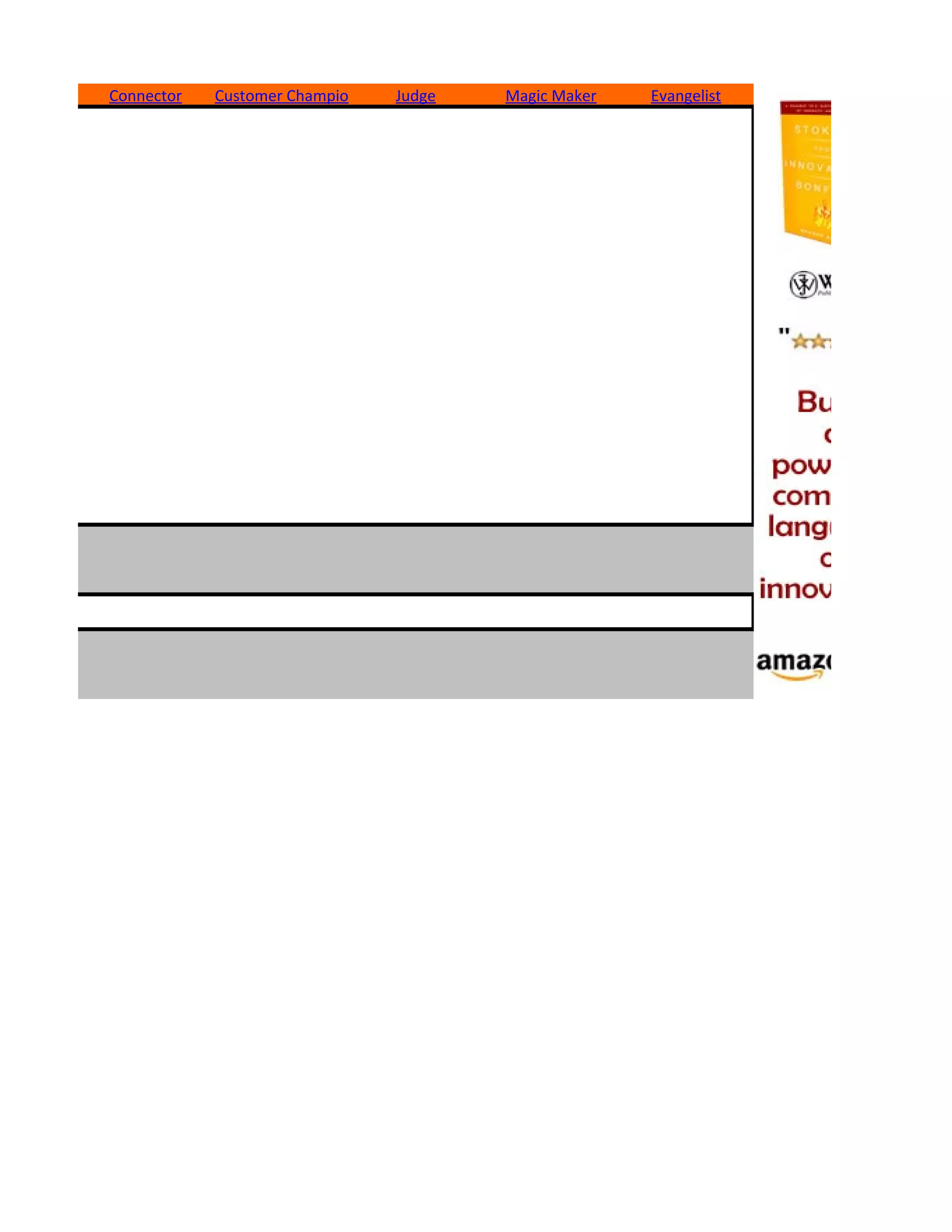 Connector Customer Champion Judge Magic Maker Evangelist