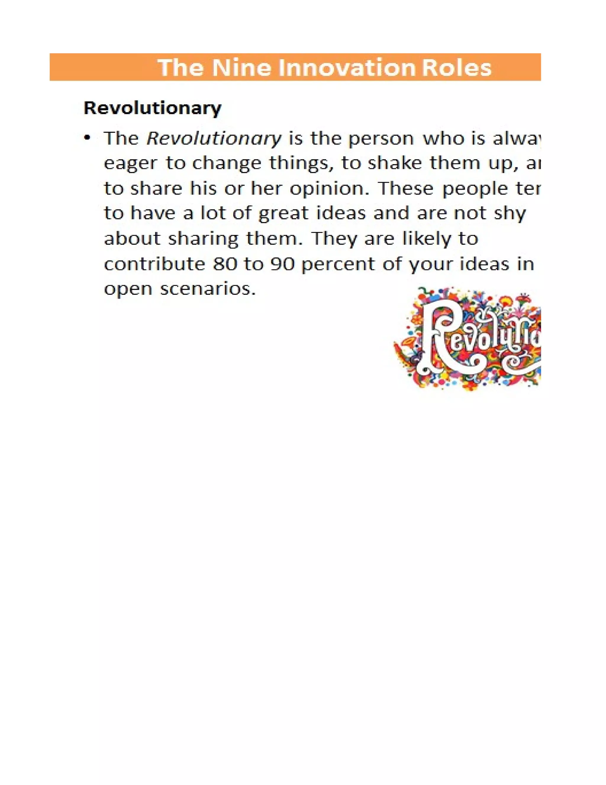 Nine Innovation Roles Worksheet