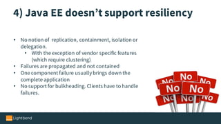 5) Java EE is implementedas
containers – no service elasticity
• Containerless development impossible
• Testing is hard (A...