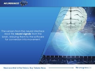 Neurogress.ioNeurocontrol is the Future. Buy Tokens Now.
The sensors from the neural interface
read the neural signals from the
brain, relaying them to the software
for conversion into movement.
 