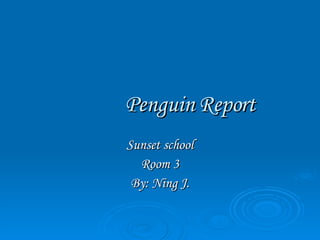 Penguin Report Sunset school Room 3 By: Ning J. 