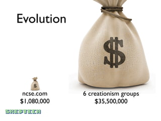 Evolution                           忍
                                    術


 ncse.com    6 creationism groups
$1,080,000       $35,500,000
 