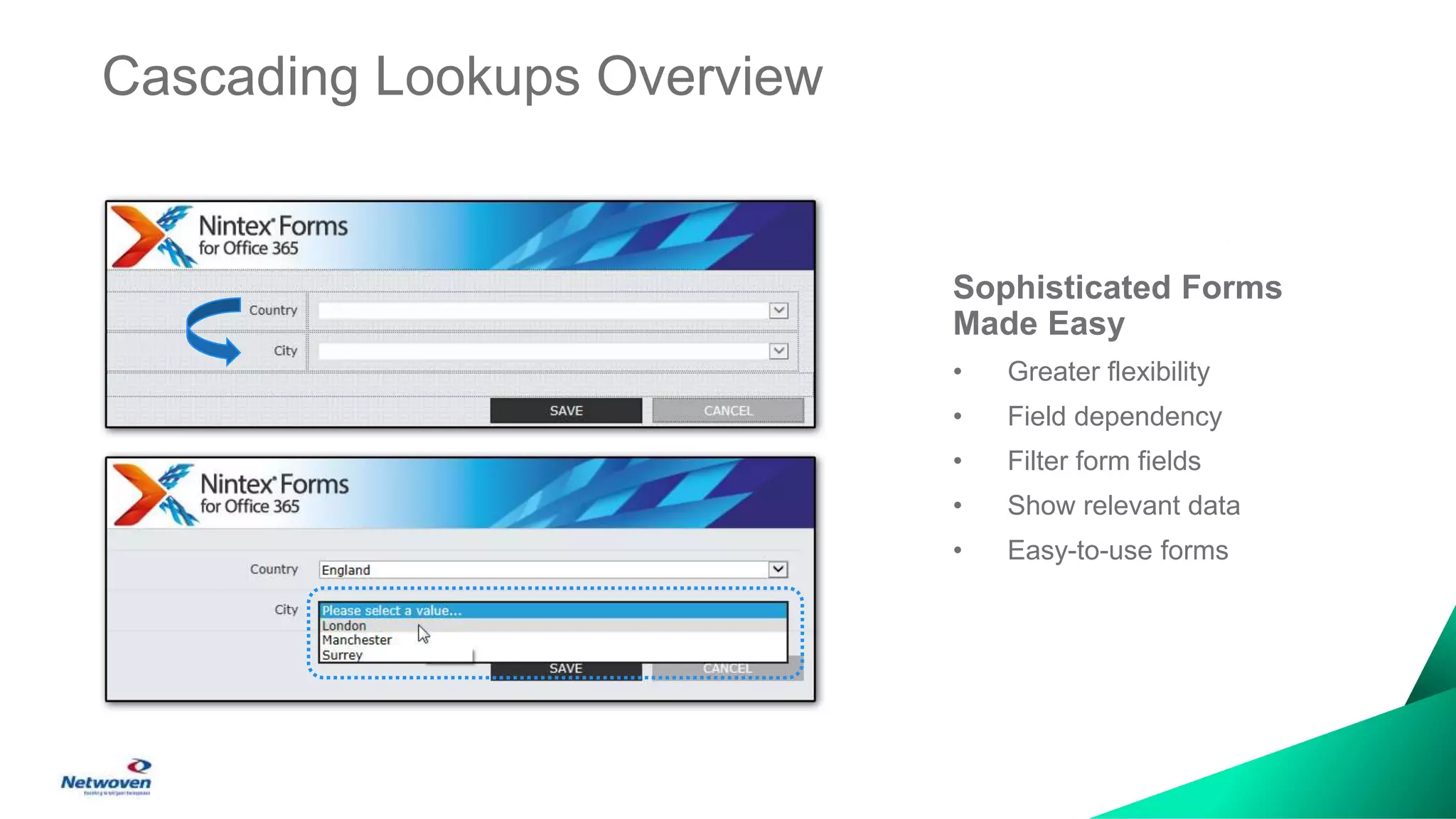Cascading Lookups Overview
Sophisticated Forms
Made Easy
• Greater flexibility
• Field dependency
• Filter form fields
• Show relevant data
• Easy-to-use forms
 