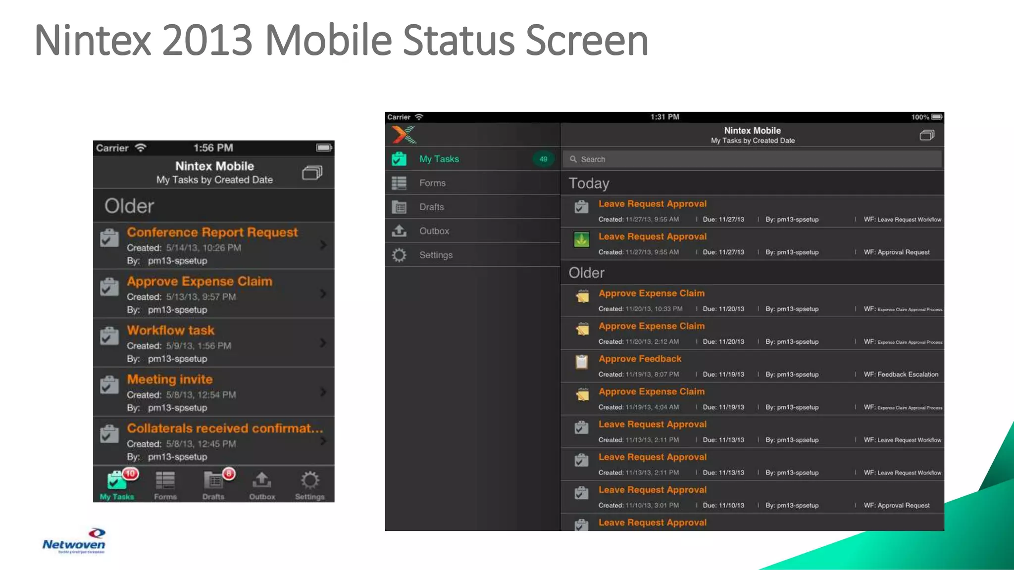Nintex 2013 Mobile Status Screen
 