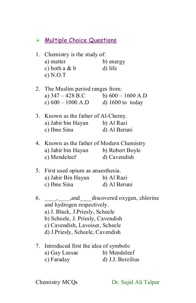 Definitions And Mcqs Of Ninth Class Chemistry
