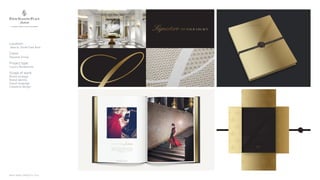 NINTH SPACE | PROJECTS | 2016
Location:
Jakarta, South East Asia.
Client:
Rajawali Group.
Project type:
Luxury Residences.
Scope of work:
Brand strategy
Brand identity
Visual language
Collateral design
15
FOUR SEASONS  ST. REGIS | CASE STUDY
FOUR SEASONS PLACE | BROCHURE SPREAD
9
FOUR SEASONS  ST. REGIS | CASE STUDY
FOUR SEASONS PLACE | BRAND PALETTE
 