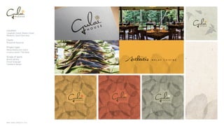 NINTH SPACE | PROJECTS | 2016
Location:
Langkawi Island, Desaru Coast,
Malaysia, South East Asia.
Client:
Khazanah National.
Project type:
Malay Restaurant within
a luxury resort; The Datai.
Scope of work:
Brand identity
Visual language
Collateral design
PLACE CARDS
VISUAL DEVICE OPTIONS
THE gULAI brAND DEVELOPMENT | SEPTEMbEr 2013 © NINTH SPACE 2013
Ornate paper textures Natural paper textures Leaf texturesMesh textures
PLACE CARDS
VISUAL DEVICE OPTIONS
THE gULAI brAND DEVELOPMENT | SEPTEMbEr 2013 © NINTH SPACE 2013
Ornate paper textures Natural paper textures Leaf texturesMesh textures
PLACE CARDS
VISUAL DEVICE OPTIONS
THE gULAI brAND DEVELOPMENT | SEPTEMbEr 2013 © NINTH SPACE 2013
Ornate paper textures Natural paper textures Leaf texturesMesh textures
Eenitatus rem fugitio quia ne nos dolum aut
apere nm fuga. Ebit velit repudanda et mod
fenecum vouptria nossit estrum et dolupti
thear delendite por sim quam quae plaut.
 