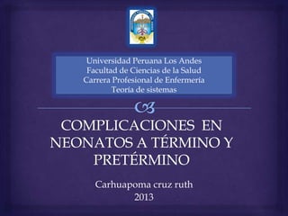 Carhuapoma cruz ruth
2013
Universidad Peruana Los Andes
Facultad de Ciencias de la Salud
Carrera Profesional de Enfermería
Teoría de sistemas
 