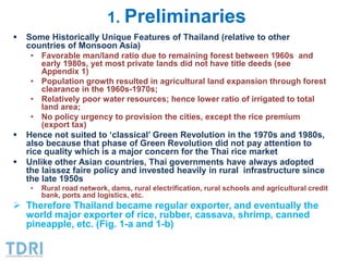 1. Preliminaries
 Some Historically Unique Features of Thailand (relative to other
countries of Monsoon Asia)
• Favorable...