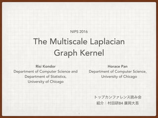The Multiscale Laplacian
Graph Kernel
Risi Kondor
Department of Computer Science and
Department of Statistics,
University of Chicago
Horace Pan
Department of Computer Science,
University of Chicago
B4
1
NIPS 2016
 