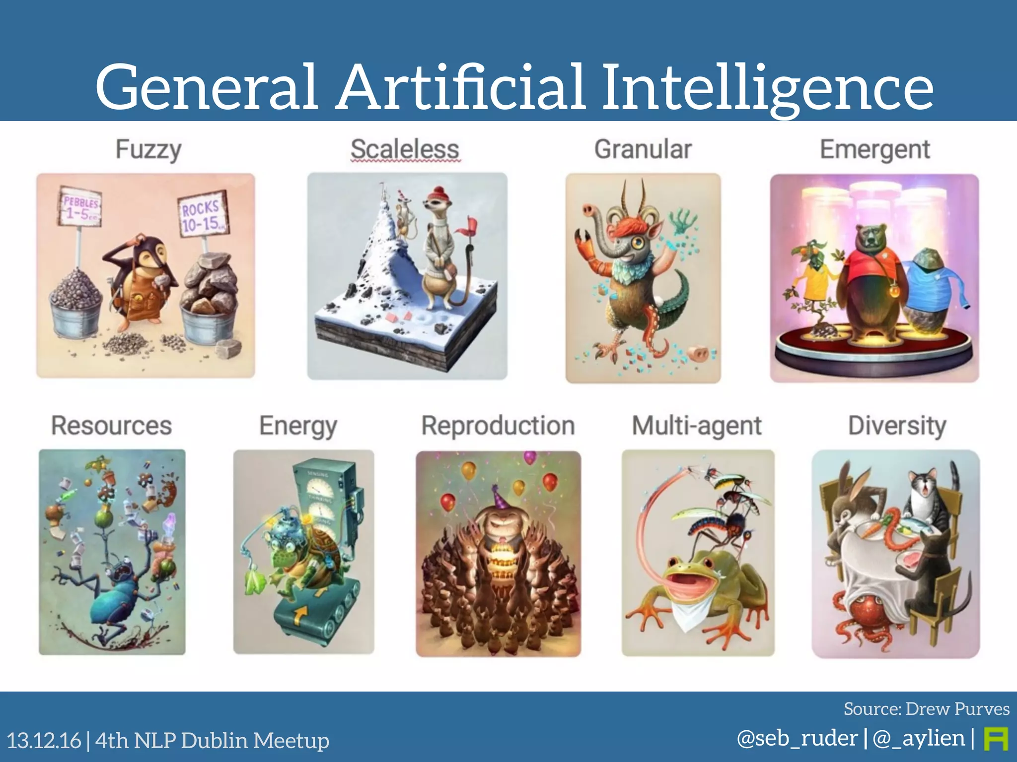 General Artiﬁcial Intelligence
@seb_ruder | @_aylien |13.12.16 | 4th NLP Dublin Meetup
Source: Drew Purves
 
