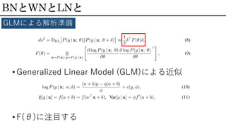 BNとWNとLNと
GLMによる解析準備
• Generalized Linear Model (GLM)による近似
• F(θ)に注目する
 