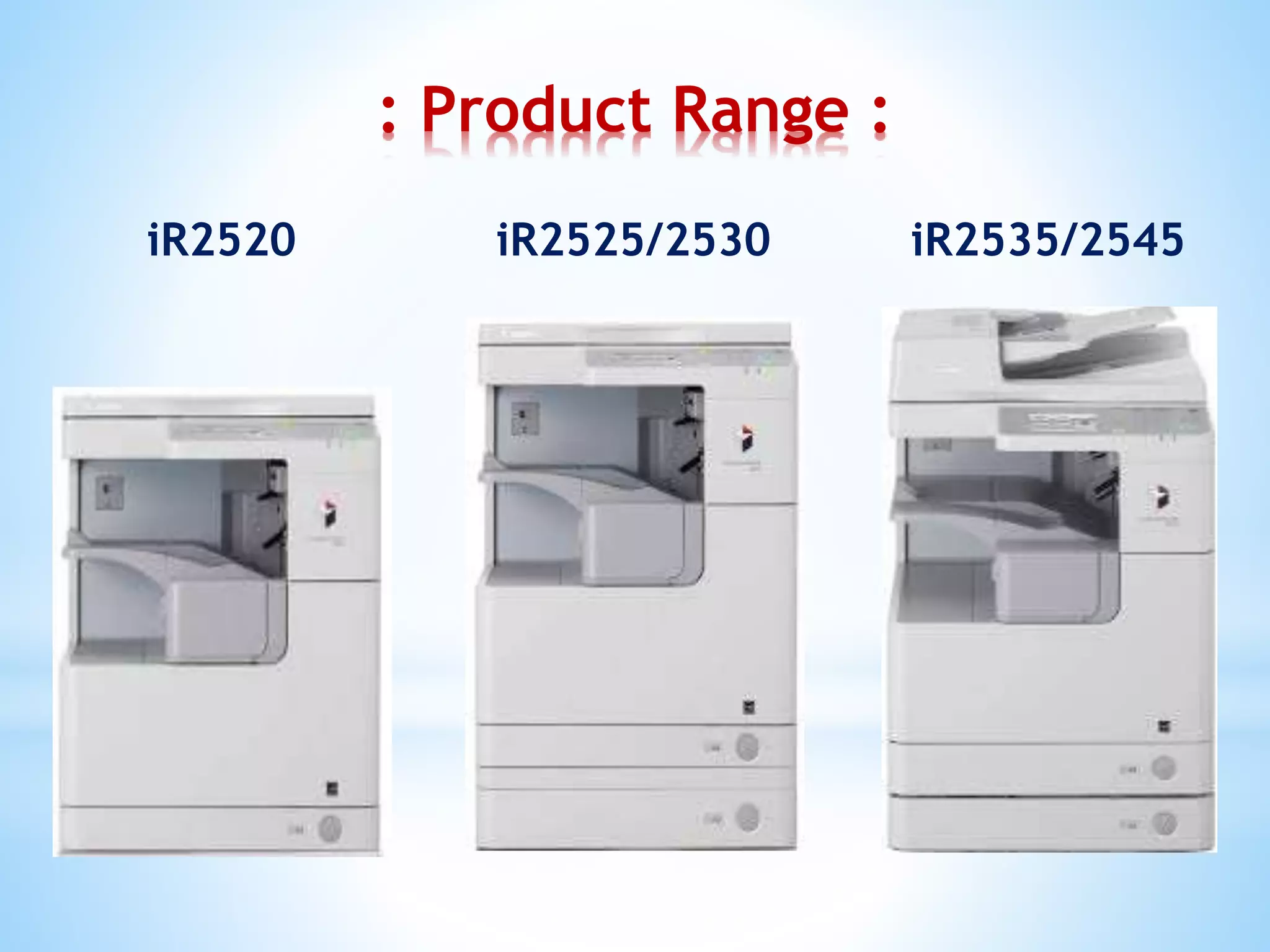 : Product Range :
iR2520 iR2525/2530 iR2535/2545
 