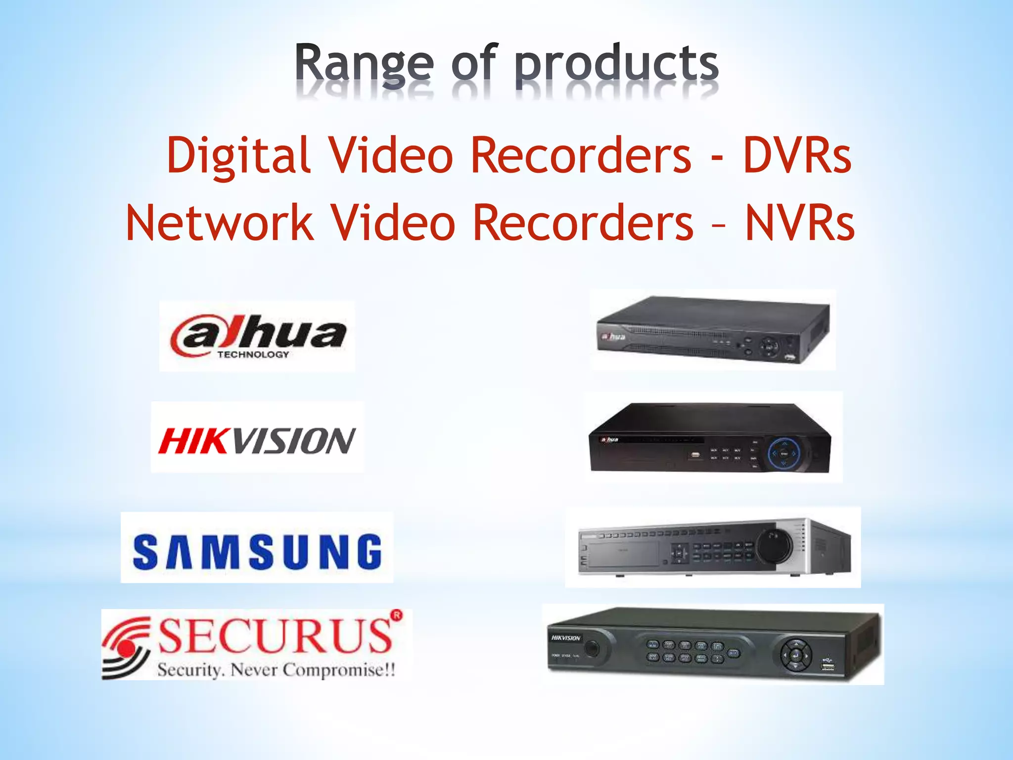 Digital Video Recorders - DVRs
Network Video Recorders – NVRs
 