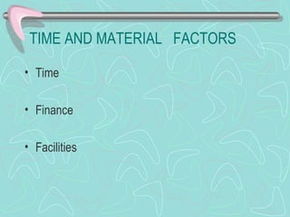 TIME AND MATERIAL  FACTORS Time Finance Facilities 