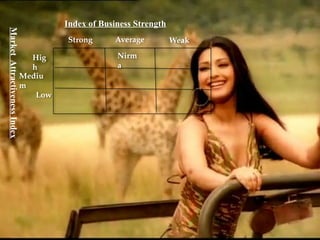 Strong Average Weak
Hig
h
Mediu
m
Low
Market
Attractiveness
Index
Index of Business Strength
Nirm
a
 