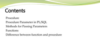 Procedure and Functions in pl/sql | PPTX