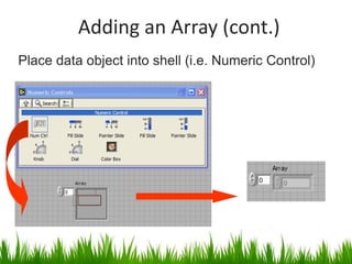 Adding an Array (cont.)
Place data object into shell (i.e. Numeric Control)
 
