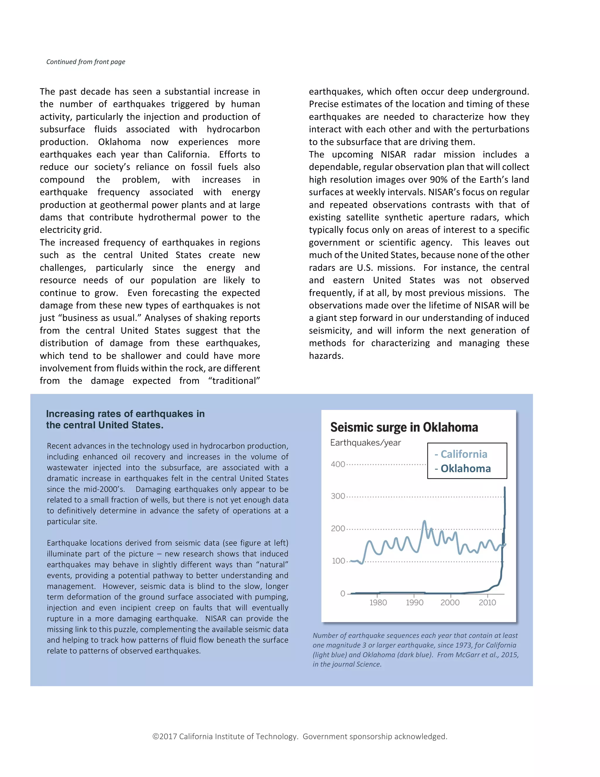 NISAR NASA-ISRO Synthetic Aperture Radar (NISAR) Induced Seismicity | PDF