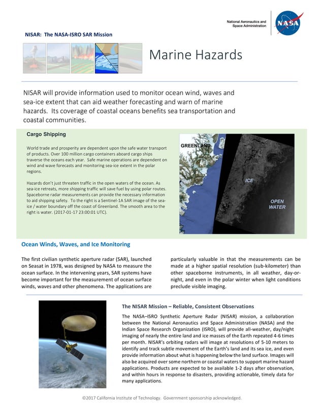 NISAR NASAISRO Synthetic Aperture Radar (NISAR) Marine Hazards PDF