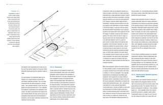NISAR Science Users’ Handbook NISAR Science Users’ Handbook
Radar Antenna Radar Flight Path
Radar Pulse In Air
Radar Pulse
Sweeping Across
Path
Continuous Stream
of Pulses
Azim
uth
Direction
Range Direction
Radar Swath
F I G U R E 1 5 - 1
Configuration of a radar in
motion to enable synthetic
aperture radar imaging. Radar
antenna illuminates an area
on the ground determined by
its wavelength and antenna
dimension. Pulses are sent
and received continuously
such that any point on the
ground is sampled often. The
range/phase history of each
point is compensated to focus
energy acquired over the
synthetic aperture time to fine
resolution. In range, resolution
is achieved by coding the
pulse with a wide bandwidth
signal waveform.
ted waveform that is generated by the radar and not
the size of the antenna footprint on the ground. Wider
bandwidth signals generate finer resolution images in
range.
For most purposes, the transmitted signal can be
thought of as a single frequency sinusoid with a
well-defined amplitude and phase. Thus, the image
constructed from the SAR processing is a complex
image – each resolution element, or pixel, has an am-
plitude and phase associated with it. Once calibrated,
the amplitude is proportional to the reflectance of the
surface. The phase is proportional to the distance the
wave traveled between the radar and the ground, any
propagation phase delays due to the atmosphere or
ionosphere, and any phase contribution imparted by the
reflectance from the surface.
15.1.2 Polarimetry
A radar antenna can be designed to transmit and
receive electromagnetic waves with a well-defined
polarization, which is defined as the orientation of
the electric field vector in the plane orthogonal to the
wave propagation direction. By varying the polar-
ization of the transmitted signal, SAR systems can
provide information on the polarimetric properties of
the observed surface. These polarimetric properties
are indicative of the structure of the surface elements
within a resolution element. Oriented structures such
as buildings or naturally aligned features (e.g., sand
ripples) respond preferentially to similarly oriented
polarizations and tend to preserve polarimetric coher-
ence, whereas randomly oriented structures lead to
depolarization of the scattered signals.
A polarimetric radar can be designed to operate as a
single-pol system, where there is a single polarization
transmitted and a single polarization received. A typical
single-pol system will transmit horizontally or vertically
polarized waveforms and receive the same (giving HH
or VV imagery). A dual-pol system might transmit a
horizontally or vertically polarized waveform and mea-
sure signals in both polarizations in receive (resulting
in HH and HV imagery). A quad-pol or full-pol system
will alternate between transmitting H-and V-polarized
waveforms and receive both H and V (giving HH, HV, VH,
VV imagery). To operate in quad-pol mode requires a
pulsing of the radar at twice the rate of a single- or
dual-pol system since the transmit polarization has
to be alternated between H and V in a pulse-by-
pulse manner to enable coherent full-polarized data
acquisitions. Since this type of operation can cause
interference between the received echoes, a variant
of quad-pol known as quasi-quad-pol can be used,
whereby two dual-pol modes are operated simultane-
ously: an HH/HV mode is placed in the lower portion
of the allowable transmit frequency band and a VH/VV
mode is operated in the upper portion. Being disjoint
in frequency, the modes do not interfere with each
other. However, the observed HH/HV and VH/VV data are
mutually incoherent.
While most spaceborne systems are linearly polarized,
it is also possible to create a circularly polarized signal
on transmit, whereby the tip of the electric field vector
is rotating in a circle as it propagates. This is typically
implemented by simultaneously transmitting equal
amplitude H and V signals that are phase shifted by
90 degrees. Various combinations of right-circular and
left-circular polarization configurations on transmit and
receive allow synthesizing single-, dual-, and quad-pol
mode data from circular-polarized observations.
Circular polarization is relevant to NISAR as recent work
has emphasized the benefits of hybrid polarization,
where a circularly polarized wave is transmitted and H
and V signals are received. The dual-pol instance of this
mode is known as compact-pol. Compact-pol cap-
tures many of the desirable scattering properties of a
dual-pol system, e.g., discriminating between oriented
and random surfaces, while better balancing the power
between the receive channels.
Classical radar polarimetry focuses on relating the
complex backscatter observed in various polarimetric
combinations to the electrical and geometric properties
of the observed surfaces in order to extract meaningful
information. Observation-based empirical work, as well
as theoretical modeling, helps establish these relation-
ships. For example, over soils, surface roughness and
moisture both contribute to the backscattered ampli-
tude, but it can be shown that HH and VV images have
similar responses to roughness, such that the ratio HH/
VV is primarily an indicator of moisture content. As an-
other example, bare surfaces have a weak depolarizing
effect, while vegetation canopies generally are highly
depolarizing. So, a joint examination of the dual-pol
channels HH and HV can distinguish these surface
types.
For this mission, quantifying biomass is an important
measurement objective. Empirical relationships have
been developed that allow mapping of radar back-
scatter amplitude to the amount of biomass present in
an image resolution cell. The relationship varies with
vegetation type and environmental conditions (e.g., soil
moisture and roughness), but with multiple polariza-
tions and repeated measurements, the biomass can be
determined with sufficient accuracy.
15.1.3 Interferometric Synthetic Aperture
Radar (InSAR)
As noted above, each resolution element encodes the
phase related to the propagation distance from the
radar to the ground as well as the intrinsic phase of the
backscattering process. The resolution element com-
prises an arrangement of scatterers – trees, buildings,
people, etc. – that is spatially random from element
to element and leads to a spatially random pattern
of backscatter phase in an image. As such, since we
can only measure the phase in an image within one
152 153
 