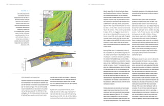 NISAR Science Users’ Handbook NISAR Science Users’ Handbook
F I G U R E 1 7 - 2
27°30’
27°00’
26°30’
26°00’
25°30’
30°
28°
26°
24°
22°
60° 65° 70°
Eurasia
Arabia
India
64°00’ 64°30’ 65°00’ 65°30’ 66°00’
50
0
Kilometers 0
Coseismic Displacement (m)
2 4 6 8 10
5 m
0
5
10
15
20
25
30
Depth
(km)
North
South
East
0 5 10 15
Slip (m)
0%
25%
50%
75%
100%
Ratio/Slip
(Top) Surface displacements
and coseismic slip surface
displacements for the 2013 Mw 7.7
Balochistan (Pakistan) earthquake
derived from cross-correlation of
Landsat 8 images (black arrows
indicate the displacement direction
and amplitude). (Below) Derived
distribution of coseismic slip
on the subsurface fault. The surface
rupture of the fault, the first order
subsurface geometry of the fault,
and the distribution of slip are all
derived using a combination of
available optical and radar geodetic
imaging data. Figure modified from
Jolivet et al., 2014b.
POSTSEISMIC DEFORMATION
Important constraints on fault behavior are also gleaned
from comparisons of the distribution of coseismic fault
slip with estimates of interseismic and postseismic fault
slip. For instance, in Figure 17-3, we see the spatially
complementary distribution of coseismic and postseis-
mic fault slip associated with the 2005 Mw 8.8 Nias
earthquake, with little overlap between the two phases
of fault slip. Future geodetic study will need to deter-
mine the extent to which such behavior is ubiquitous
for large earthquakes and if so, raises the question of
what controls seismogenic behavior. Only with data
from many additional events will we be able to address
this fundamental question.
Beyond seismic and postseismic fault slip, recent
results document an exciting range of aseismic fault
slip events (fault slip not associated with a preceding
large earthquake) in both strike slip and thrust faulting
environments. Such events have been documented in
Mexico, Japan, Chile, the Pacific Northwest, Alaska,
New Zealand and Southern California. These events
are sometimes quasi-periodic, they are frequently
associated with increased seismic tremor, and remain
enigmatic as to their origin. Of great interest is the ex-
tent to which such aseismic fault slip transients occur
at different time scales (days, weeks, years) and the
degree to which large seismic earthquakes are more or
less likely in periods of these aseismic transient events.
Thus far, the existence of these events has been limited
to regions with pre-existing ground-based networks
and we have no knowledge of the occurrence, or lack
thereof, on most of the world’s major faults. The global
coverage, frequent repeats, and high correlation geo-
detic imaging provided by NISAR will enable a complete
inventory of shallow aseismic fault slip and thereby
allow us to begin to understand the underlying causes
of these events.
Fault slip events result in a redistribution of stress in
the crust and thus may be important in triggering seis-
mic activity. Current research is elucidating the nature
of earthquake-to-earthquake interactions, quantifying
the statistical likelihood of linkages, and elucidating
time-dependent processes (e.g., postseismic relaxation,
state and rate of fault friction) that influence triggered
activity. For instance, Figure 17-3 compares the cumu-
lative rate of aftershock production after the 2005 Mw
8.8 Nias earthquake with the rate of postseismic dis-
placement observed at one of a few sparse GNSS sites.
Note that seismicity represents only a few percent of
the total slip required to explain the GNSS data. The
observed behavior suggests that the temporal behavior
of displacement and seismicity is nearly identical and
that postseismic fault slip processes control the rate of
earthquake production.
Existing observations of seismicity and fault slip also
suggest longer-range interactions that are not fully
understood. Such interactions should have detectable
deformation signatures (Toda et al., 2011). Synoptic
space-based imaging offers a new and promising
means to identify deformation causes and effects link-
ing regional earthquake events. Thus, NISAR will allow
a systematic assessment of the relationship between
seismicity and fault slip across the different phases of
the seismic cycle.
Viewed from above, Earth’s outer rock layers are
divided into multiple tectonic plates. The slow move-
ment of each plate results in concentrated zones of
deformation in Earth’s crust – zones that are frequently
found at the boundaries between the plates and are the
locus of large destructive seismic events on interacting
systems of faults. The next leap in our understanding of
earthquakes and our ability to minimize their asso-
ciated hazards requires us to (1) detect regions that
are undergoing slow elastic loading of seismogenic
faults, (2) understand what controls the distribution of
subsurface fault slip during individual large events, (3)
quantify Earth’s response to large earthquakes (essen-
tially using these events as probes of the mechanical
nature of faults and the surrounding crust), and (4)
understand the role played by major earthquakes on
changing the likelihood of future seismic events in
neighboring regions.
Earthquakes are part of a cycle commonly divided into
periods associated with elastic stress accumulation,
release of elastic stress during an earthquake, and a
period associated with rapid readjustment of the fault
system and surrounding crust following a large tremor.
In some faults, there are periods of very slow transient
fault slip events that are so slow they do not cause
significant ground shaking. Models currently used to
understand the earthquake system explore the fric-
tional properties of faults (which fault segments creep
aseismically versus which segments fail in a stick-slip
fashion) across all phases of the seismic cycle. These
models also incorporate both elastic and inelastic
behavior of the crust in which earthquake faults are
embedded. The aim of these models is to rigorously
simulate observations over short time scales (e.g., a
single earthquake or a short period of time before and
after an earthquake) in a way that is consistent with
observations of longer time scale deformation as in-
ferred from geology. There are many proposed models
170 171
 