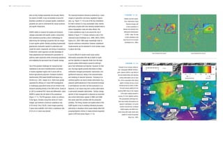 NISAR Science Users’ Handbook NISAR Science Users’ Handbook
eters as they change seasonally and annually. Before
the advent of InSAR, it was not possible to know the
boundary conditions of a pumped aquifer; subsidence
gradients are used to understand the margin locations
and aquifer interactions.
InSAR’s ability to measure the spatial and temporal
changes associated with aquifer system compaction/
land subsidence provides a direct methodology for
determining the hydrologic properties that are unique
to each aquifer system, thereby providing fundamental
geophysical constraints needed to understand and
model the extent, magnitude, and timing of subsidence.
Furthermore, water agencies can take advantage of
these geophysical and hydrodynamic parameters to
optimize water production while minimizing subsidence
and mitigating the permanent loss of aquifer storage.
One of the greatest challenges for measuring land
subsidence is the loss of interferometric correlation
in heavily vegetated regions and in areas with ex-
tensive agricultural production. Persistent Scatterer
Interferometry (PSI) based DInSAR techniques (e.g.,
Ferretti et al., 2001; Hooper et al., 2004) have greatly
expanded the efficacy of C-band SAR investigations
in challenging agricultural areas but are limited to the
temporal sampling density of the SAR archive. Sneed et
al. (2013) combined PSI C-band and differential L-band
InSAR to capture the full extent of the subsidence
(Figure 17-11). The PSI approach, shown as contours
in the figure, involved a long time series of C-band
images, and resolved a maximum subsidence rate
of 30 mm/yr. Only 2 ALOS L-band images spanning
2 years were available, from which a subsidence rate
of 54 cm in 2 years was derived.
DEFORMATION MAP DEFORMATION RATE
F I G U R E 1 7 - 1 2
Kolkata city land subsid-
ence. Deformation maps
showing average rate
of land subsidence in
Kolkata city obtained from
differential interferogram
of ERS-1 data. The rate
of land subsidence was
found to be 6.55 mm/year
(Chatterjee et al., 2006).
The improved temporal coherence achieved by L-band
imagery in agriculture and heavy vegetation regions
(see, e.g., Figure 17-12) is one of the key motivations
for India’s interest in a long-wavelength radar mission,
particularly coupled with more densely sampled data to
reduce tropospheric noise and other effects. The
C-band subsidence map in and around the city of
Kolkata in Figure 17-12 shows coherence only in the
urbanized areas (Chatterjee et al., 2006; 2007a; 2007b;
Gupta et al., 2007). With longer wavelength radar to
improve coherence everywhere, however, subsidence
measurements can be extended to much broader areas
in places like India.
It can be difficult to resolve small-scale surface
deformation associated with slip at depth on faults
and the migration of magmatic fluids from the large
ground-surface deformations caused by anthropo-
genic fluid withdrawal and injection. However, on their
own, the large signals provide information to better
understand managed groundwater, hydrocarbon, and
geothermal resources, aiding in the characterization
and modeling of reservoir dynamics. Pumping of un-
confined aquifers can lead to elastic deformation (e.g.,
seasonal uplift/subsidence) if fluid extraction/recharge
is well balanced; but when net fluid production is un-
balanced, it can induce long-term surface deformation
or permanent (inelastic) deformation. Surface change
specific to fluid management is observed as horizontal
and vertical deformation signals in GNSS and InSAR
time series data that correlate with the production
activities. The timing, location and spatial extent of the
InSAR signals is key to isolating individual processes
particularly in situations where quasi-steady state fluid
pumping/injection mimics or masks tectonic/magmatic
signal in GPS time series (Figure 17-13).
SUBSIDENCE
0
–10 10 20 30 40 mm
UPLIFT
0 5
5 km
CIT1
SGHS
LONG
GVRS
WNRA
RHCL
VYAS
LPHS
AZU1
CVHS
WCHS
C
F I G U R E 1 7 - 1 3
Example of non-tectonic deforma-
tion. Unwrapped ENVISAT interfero-
gram (January 2005 to July 2005) of
the San Gabriel Valley (CA) showing
surface deformation over an area
40 x 40 km associated with natural
aquifer recharge during a record
rainfall during the winter of 2005.
The land surface uplifted 40 mm
pushing GNSS sites on the margins
of the basin radially outward in
excess of 10 mm (labeled vectors).
This groundwater hydrology tran-
sient was initially interpreted as an
aseismic earthquake in an active
tectonic environment; combined
InSAR imagery and GNSS time-
series along with water levels were
needed to resolve its genesis
(King et al., 2007)
182 183
10 mm
 