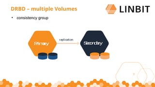 7
DRBD – multiple Volumes
• consistency group
 