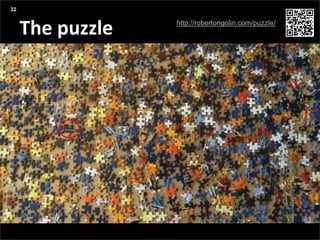 Agenda
Presentation title yyyy-mm-dd
Three things:
The puzzle
32
http://robertorigolin.com/puzzle/
 