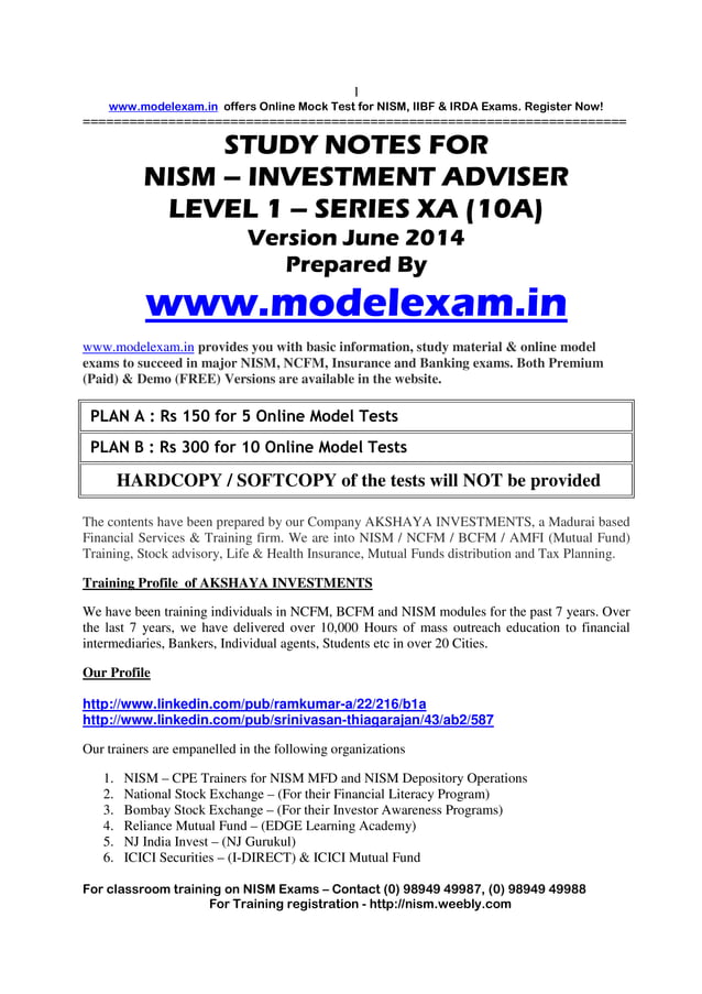 Online Mock Tests for NISM, IIBF & IRDA Exams PDF