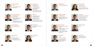 Laxman Rajan Iyer
B.Com
2+ years experience as an
Audit Assistant
Lokesh Kumar Singh
B.E. (Electronics &
Communication)
5 years experience as a Test
Specialist in IBM India
(1 year in US)
3+ years experience as a Test
lead in Wipro Technologies & TCS
Manish Tyagi
B.E
1 year experience as a
Design Engineer in
Prakash Engineering Work
Manoj Kumar L
B.Tech (Electronics &
Instrumentation)
2+ years experience as a
Content Provider in
Eenadu Group
1 year experience as a CAD
Engineer in AEC Informatics
Mahesh Nagwan
B.Tech (Biotechnology)
Nehal Patil
M.Tech (Electronics and
Telecommunication)
B.Tech (Electronics and
Telecommunication)
5 years experience as a System
Engineer in S2 Infotech Pvt. Ltd.
Prashant Sakore
B.E (Computer Engineering)
Nikhil Bhargav
B.F.M (Bachelors in Financial
Market)
Prachi D. Shah
B.Com
Prathamesh Gangan
B.E (Mechanical)
3 years experience as an
Engineer in Posco Electrical
Steel India Pvt. Ltd
Prateek Yeovile
B.F.M (Bachelors in Financial
Market)
2 years experience as a Senior
officer in ICICI Bank
1+ years experience as an
Account Assistant in Brikns
Arya Pvt. Ltd.
Pulkit Gupta
B.Com
CFA Level-I Candidate
3 years experience as a
Supply Chain Manager in
Impression Glass
Rachana Dighe
B.E (Mechanical)
CFA Level-I Candidate
9 years experience as a Senior
Manager in Reliance Infra Ltd.
Sahil Sood
P.G Diploma in Retail Banking
Bachelors of Financial and
Investment Analysis
2+ years experience as an
Audit Associate in KPMG
Sahil Waingankar
B.Com
Sajal Sonekar
B.Tech (Electronics and
Telecommunication)
1615
 