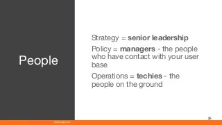 www.athenaeum21.com © Athenaeum21
25
Strategy = senior leadership
Policy = managers - the people
who have contact with your user
base
Operations = techies - the
people on the ground
People
 