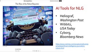 https://www.nytimes.com/2019/02/05/busines
s/media/artificial-intelligence-journalism-
robots.html
AITools for NLG
• Helio...