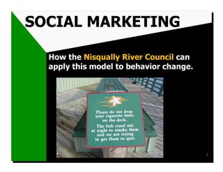 SOCIAL MARKETING

  How the Nisqually River Council can
  apply this model to behavior change.




                                         1
 