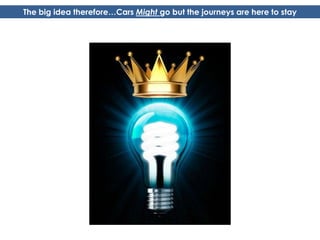 The big idea therefore…Cars Might go but the journeys are here to stay
 