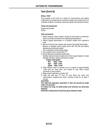 Stall Test Nissan forklift internal combustion 1 d1 series service repair manual | PDF