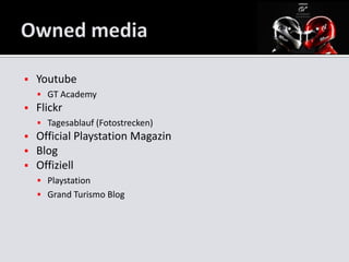    Youtube
     GT Academy
   Flickr
     Tagesablauf (Fotostrecken)
   Official Playstation Magazin
   Blog
   Offiziell
     Playstation
     Grand Turismo Blog
 