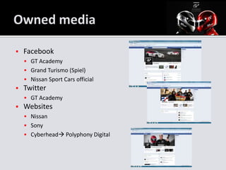    Facebook
     GT Academy
     Grand Turismo (Spiel)
     Nissan Sport Cars official
   Twitter
     GT Academy
   Websites
     Nissan
     Sony
     Cyberhead Polyphony Digital
 