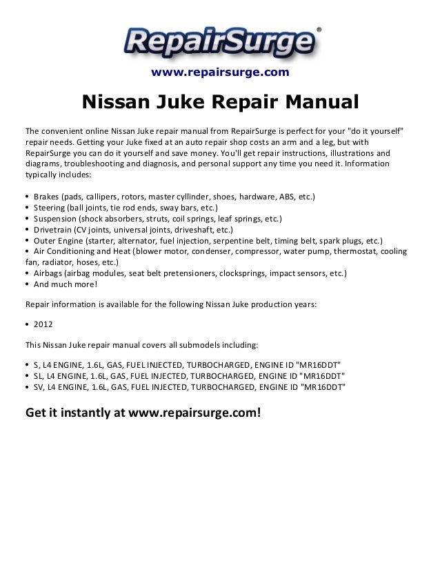 Nissan juke repair manual 2012