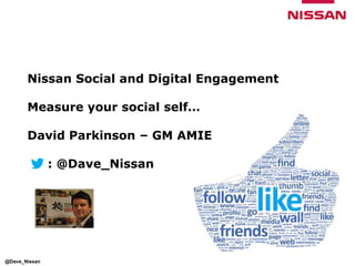 Nissan Social and Digital Engagement

       Measure your social self…

       David Parkinson – GM AMIE

               : @Dave_Nissan




@Dave_Nissan
 