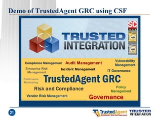 Demo of TrustedAgent GRC using CSF 
21  