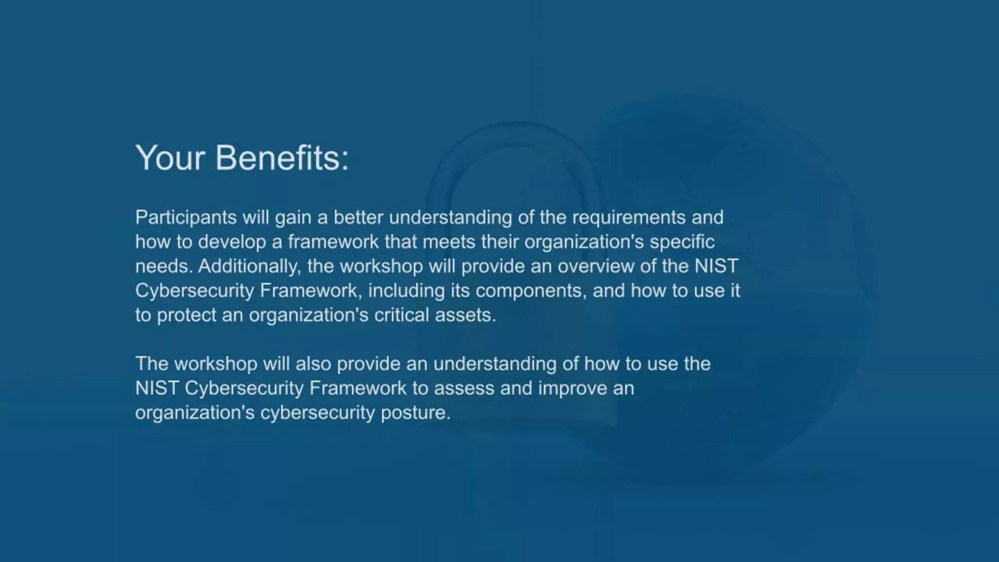 NIST Cybersecurity Framework (CSF) Workshop for Business Organizations, NIST Cybersecurity Training