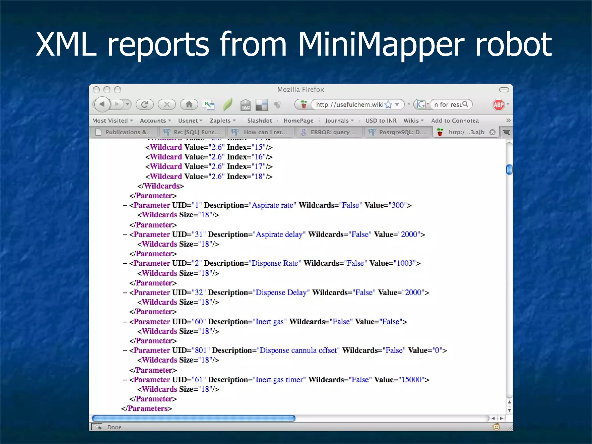 XML reports from MiniMapper robot 