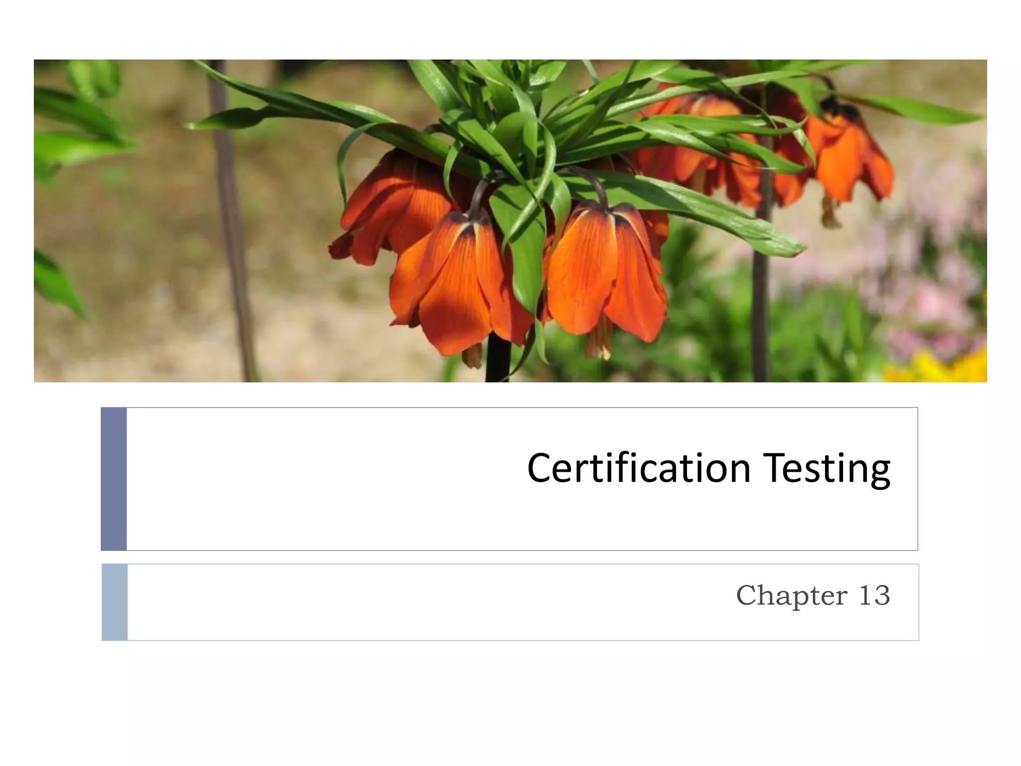 Certification Testing
Chapter 13
 