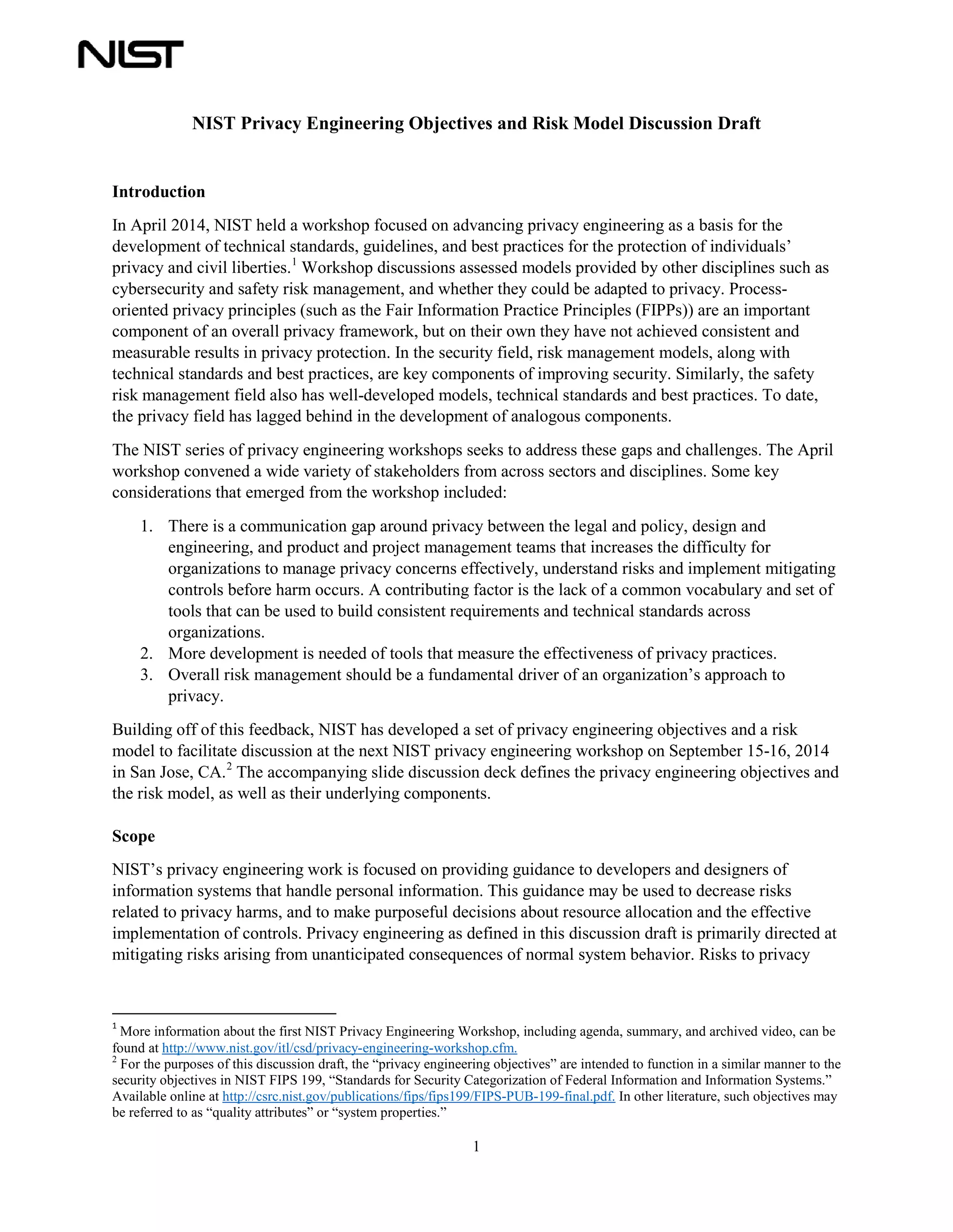 NIST Privacy Engineering Working Group -- Risk Models | PDF