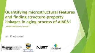 Quantifying microstructural features 
and finding structure-property 
linkages in aging process of Al6061 
ME8883 Materials Informatics 
Ali Khosravani 
 