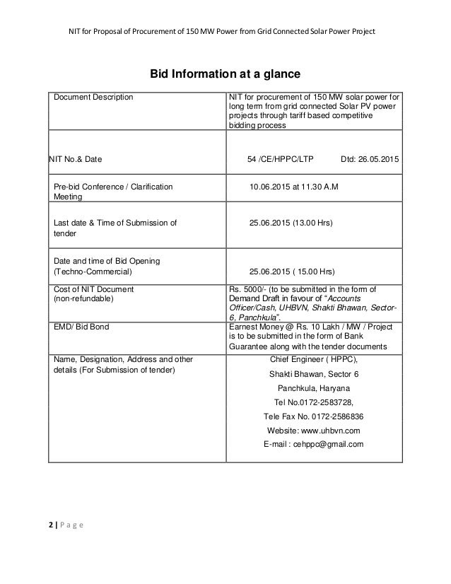 Tender Document for Procurement of 150MW of Solar Power from Grid Con…